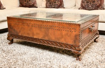 Ralph Lauren Dalton Leather Trunk Coffee Table With Glass Top