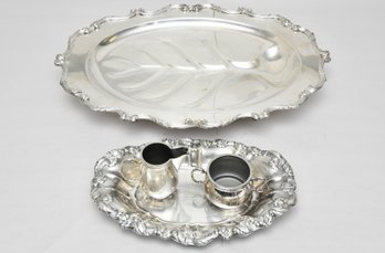 Silver Plate Grouping Including Footed Meat Platter
