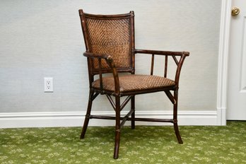 Vintage Bamboo Wicker British Colonial Baker Style Side Desk Arm Chair