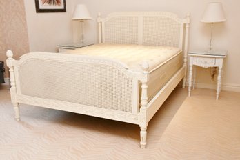 Full Size White Double Cane Bed With Stearns & Foster Mattress