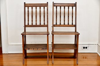 PARIS MANUFACTURING CO. METAMORPHIC SIDE CHAIR AND LIBRARY LADDER- A Pair