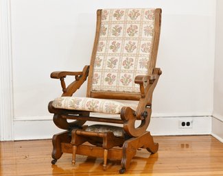 19th Century  Walnut Sleepy Hollow Reclining Chair With Foot Rest