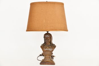 E Kopriwa Hand Carved Wooden Bust Lamp With Burlap Shade