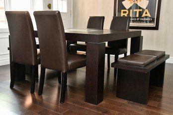 Dark Chocolate Square Dining Set With Glass Inlay Center Top