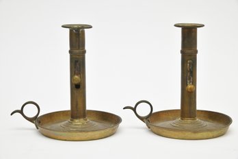 Antique 19th Century Brass Chamberstick Candleholders