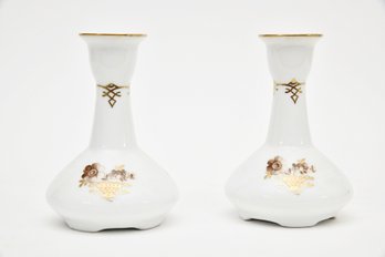 Royal Copenhagen  Candlesticks In Porcelain With Flowers