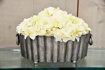 Faux Hydrangea Display In Ribbed Oblong Planter