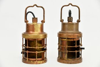 Antique Copper Brass  Ships Lanterns Electrified