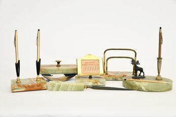 Watermans Green Onyx Desk Set