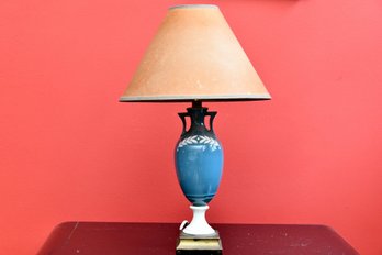 1940s Blue Porcelain Shouldered Urn Table Lamp