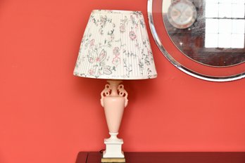 1940s Pink Ceramic Shouldered Table Lamp, Laura Ashley Shade