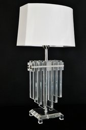 Mid Century Modern Stacked Lucite Lamp With Custom Shade