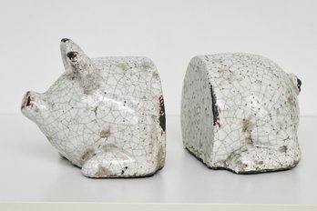 Crackle Terracotta Pig Bookends