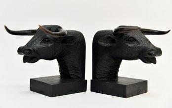 Bull With Horns Bookends Signed J. Pinal