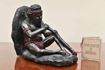 Aboriginal Didgeridoo Player Ceramic Figurine Hand Crafted In Australia