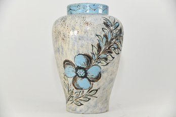 Blue And White Floral Vase Signed 'EF'