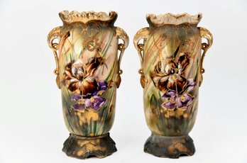 Vintage Iris Painted Amphora Vases