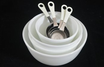 Milk Glass Pyrex Mixing Bowls And Measuring Cups