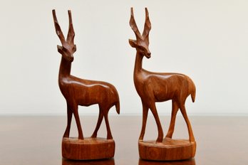 Pair Of Carved Wood Ibex Figures