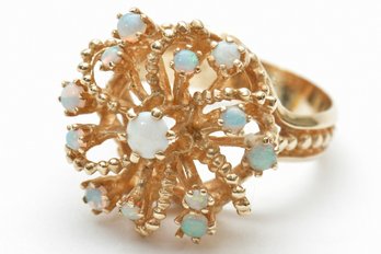 14k Gold And Opal Vintage Filagree Ring - Gorgeous!!! Size 6.5, 7.2g Total