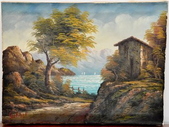 Lake House Canvas Painting Signed