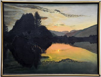 Sunset On The Lake Framed Paint On Board