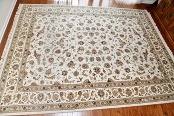 Lovely Cream Colored Floral Motif Machine Made Rug