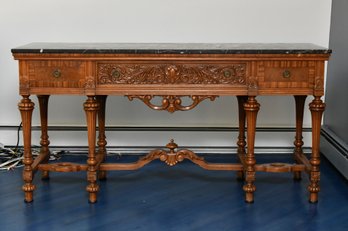 Antique Depression Era Marble Top Console Table Sideboard