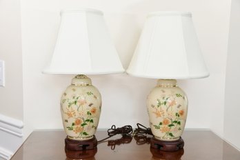 Pair Of Floral Porcelain Table Lamps