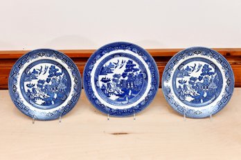 Set Of Three Blue And White Decorative Plates