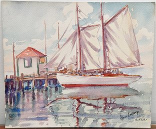 Sail Boat Watercolor Signed Henri Laussucq