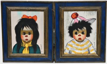 Mid Century Bollini Clown Art Framed In Wooden Frame