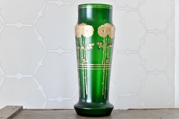 Green Vase With Gold Flowers