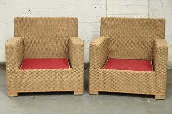 Pair Wicker Loungers No Cushion