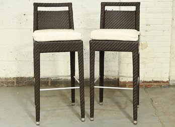 2 Tall Bar Stools With White Cushions