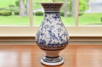 Hand Painted Blue & White Vase Made In Portugal