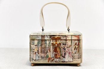 Art Deco Anton Pieck Handbag With Lucite Handle And Felt Lining