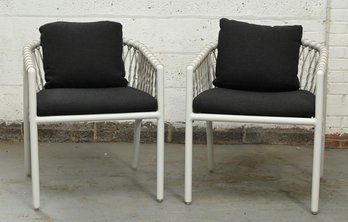 Pair White Metal Chairs With Black Rope