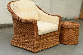 Wicker Chair With Cushion And Side Table