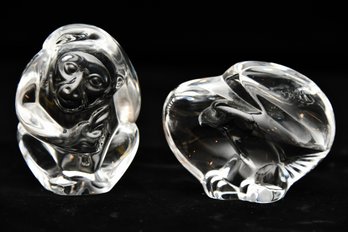 Steuben Crystal Eagle And Monkey Sculptures