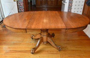 Vintage Oak Clawfoot Dining Table With Two Leaves