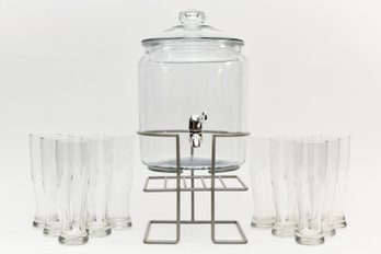 Glass Drink Dispenser With Drinking Glasses