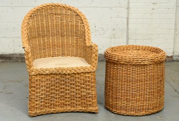 Wicker Chair And Side Table No Cushion