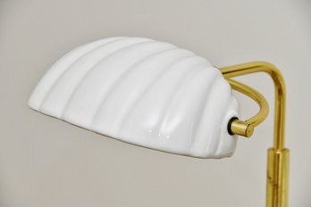 Italian Brass Ceramic Scallop Shell Shade Reading Floor Lamp