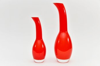 Retro Red Goosenecked Mikasa Vases
