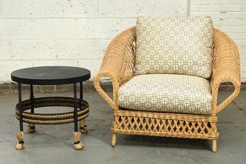 Indoor Wicker Barrel Chair With Cushions With Side Table