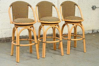 Traditional Indoor Rattan Swivel Bar Stools - Set Of 3