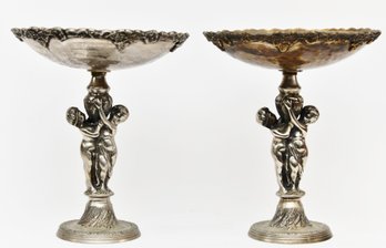 Neoclassic Puti Figural Compote Dishes- Silver Over Copper