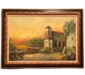 Rossini Large Oil Painting On Canvas Coastal Italian Villa
