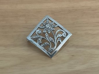 Sterling Silver Flower Square Brooch Pin